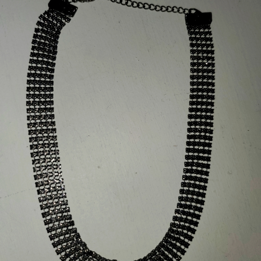 Metal Choker Necklace Gray/Black